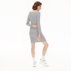Womens Wo  Nautical Ribbed Cotton Dress | Lacoste White / Navy Blue • Ev0