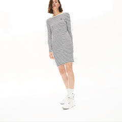 Womens Wo  Nautical Ribbed Cotton Dress | Lacoste White / Navy Blue • Ev0