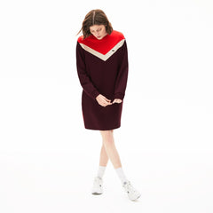 Womens Wo  Colorblock Fleece Sweatshirt Dress | Lacoste Bordeaux / Beige / Red • R9B