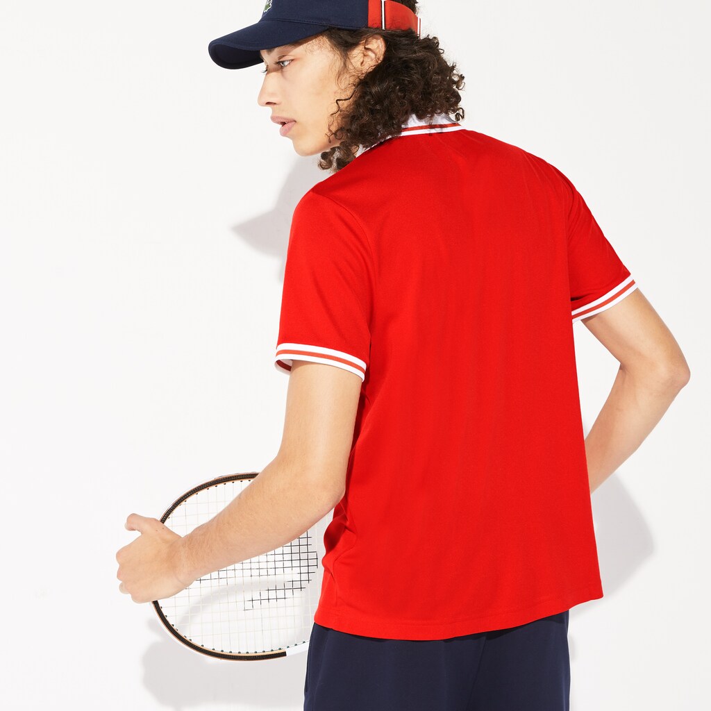 Mens   SPORT Roland Garros Breathable Piqué Polo Shirt | Lacoste Red / White / Green • Ymf