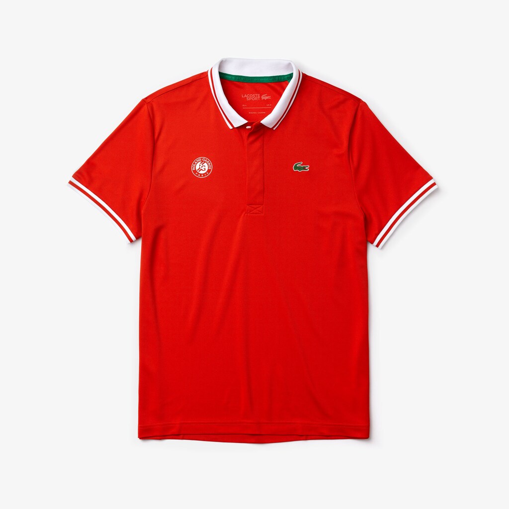Mens   SPORT Roland Garros Breathable Piqué Polo Shirt | Lacoste Red / White / Green • Ymf