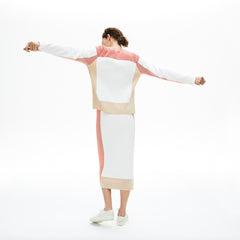 Womens Wo  Colorblock Knit Crew Neck Sweater | Lacoste White / Light Brown / Red • R4L