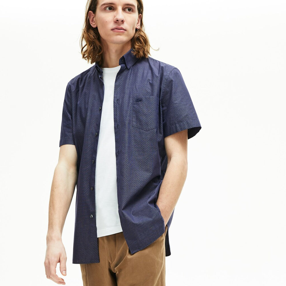 Mens   Regular Fit Texturized Cotton Shirt | Lacoste Navy Blue / White • 525