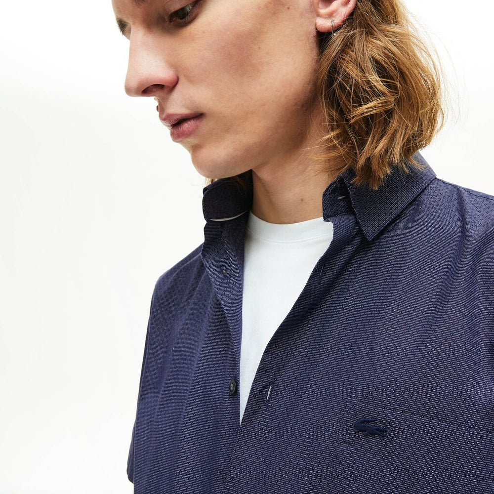 Mens   Regular Fit Texturized Cotton Shirt | Lacoste Navy Blue / White • 525