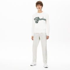 Mens   Fine Striped Cotton- Linen Chinos | Lacoste White / Dark Grey • Ult
