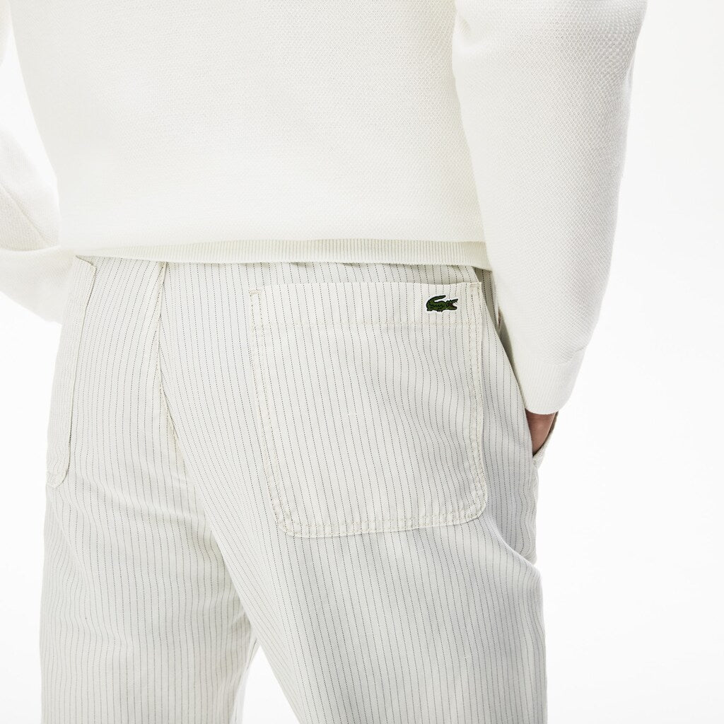 Mens   Fine Striped Cotton- Linen Chinos | Lacoste White / Dark Grey • Ult