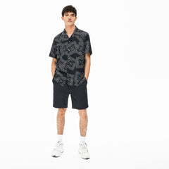 Mens   Pinstriped Linen- Blend Bermuda Shorts | Lacoste Navy Blue / White • M5C