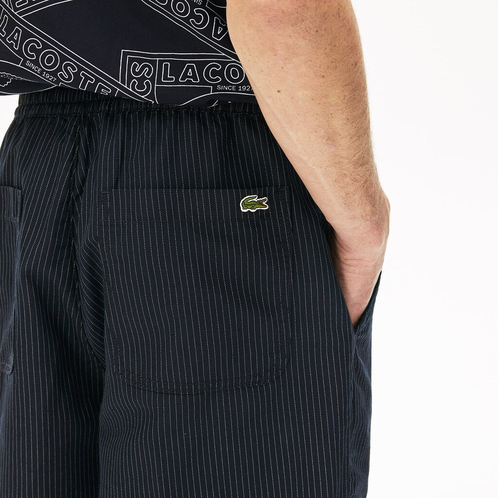 Mens   Pinstriped Linen- Blend Bermuda Shorts | Lacoste Navy Blue / White • M5C