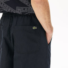 Mens   Pinstriped Linen- Blend Bermuda Shorts | Lacoste Navy Blue / White • M5C