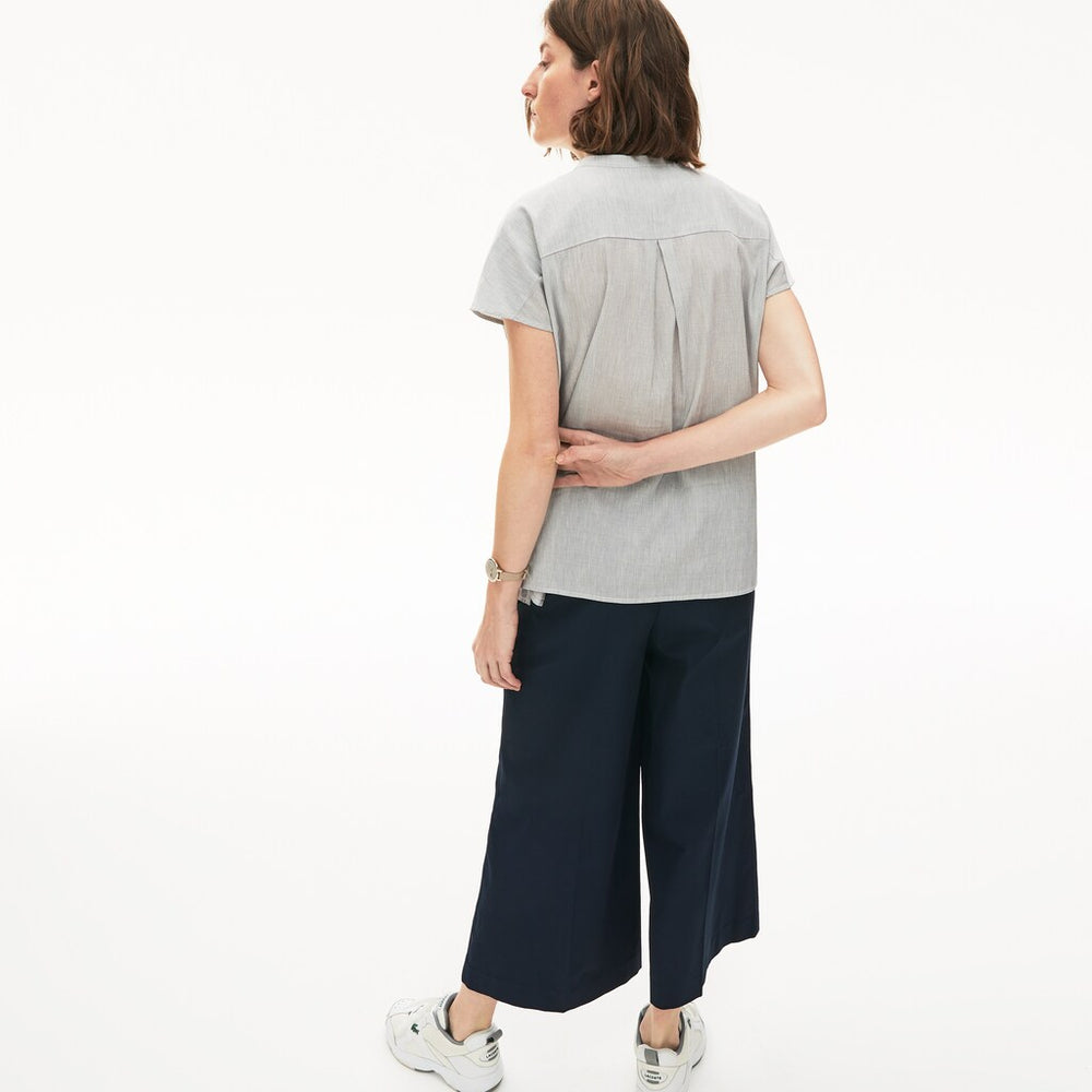Womens Wo  Striped Linen And Cotton Blend Shirt | Lacoste White / Navy Blue • Ev0