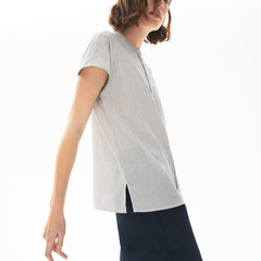 Womens Wo  Striped Linen And Cotton Blend Shirt | Lacoste White / Navy Blue • Ev0