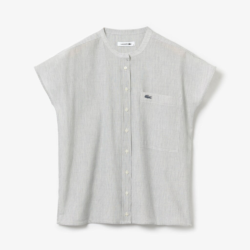 Womens Wo  Striped Linen And Cotton Blend Shirt | Lacoste White / Navy Blue • Ev0