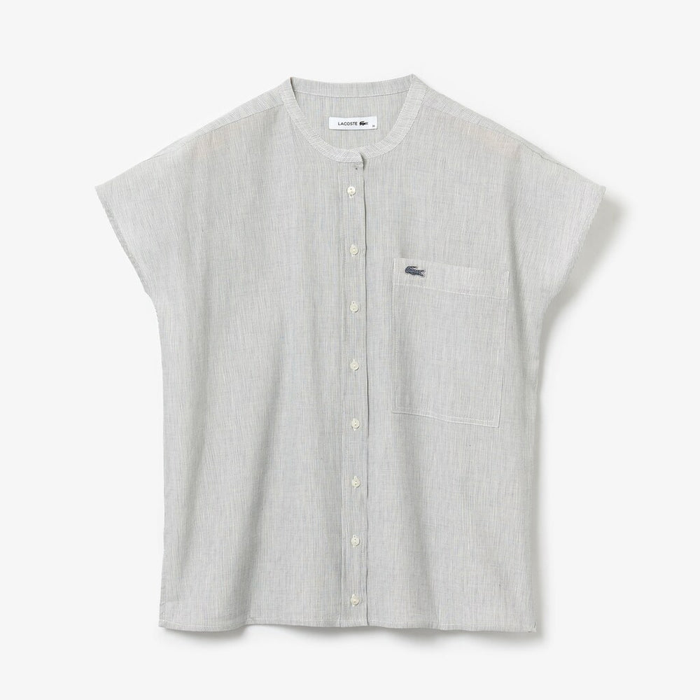 Womens Wo  Striped Linen And Cotton Blend Shirt | Lacoste White / Navy Blue • Ev0