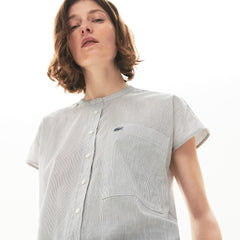 Womens Wo  Striped Linen And Cotton Blend Shirt | Lacoste White / Navy Blue • Ev0