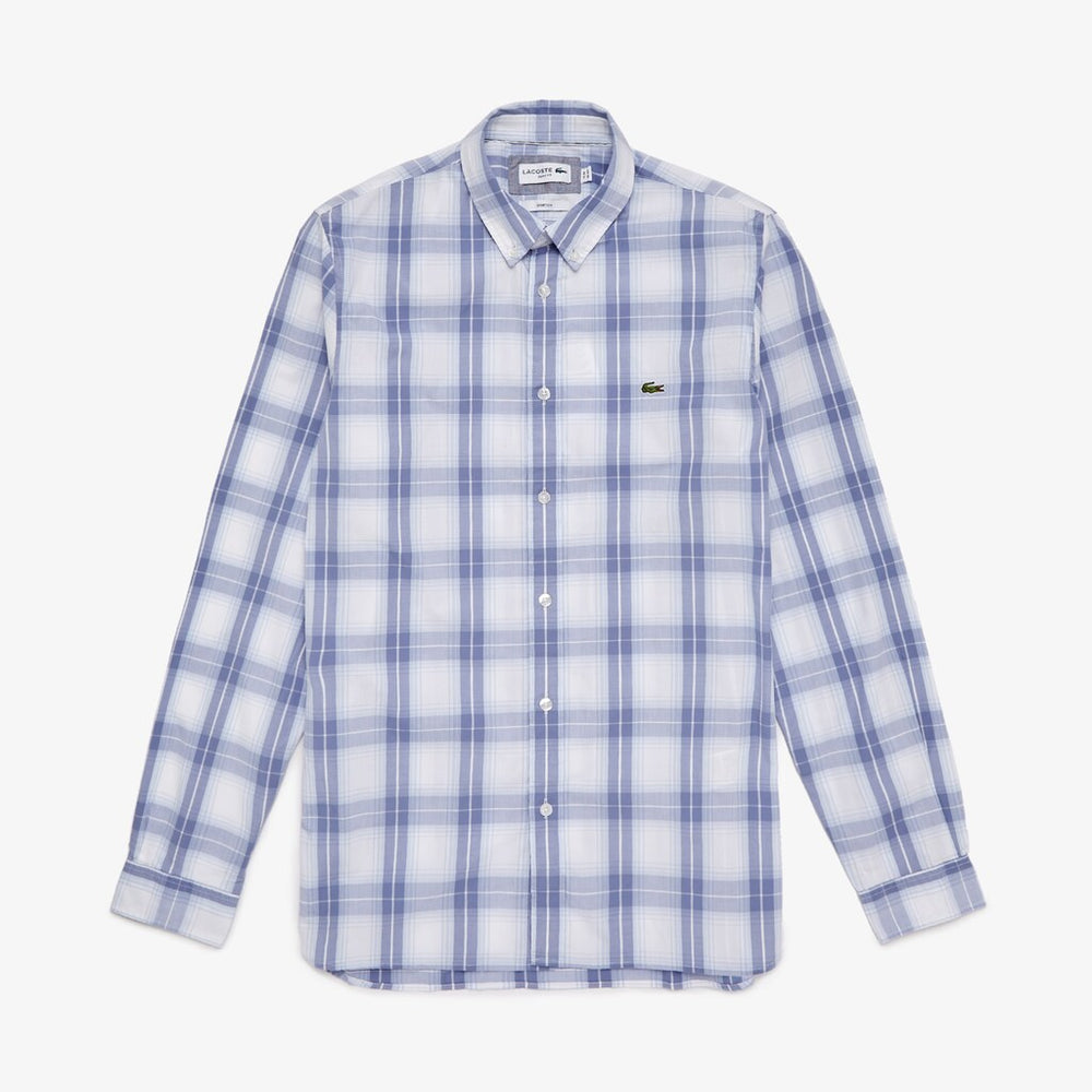 Mens   Slim Fit Long-Sleeve Wool Stretch Shirt | Lacoste Purple / Light Blue • Xj9