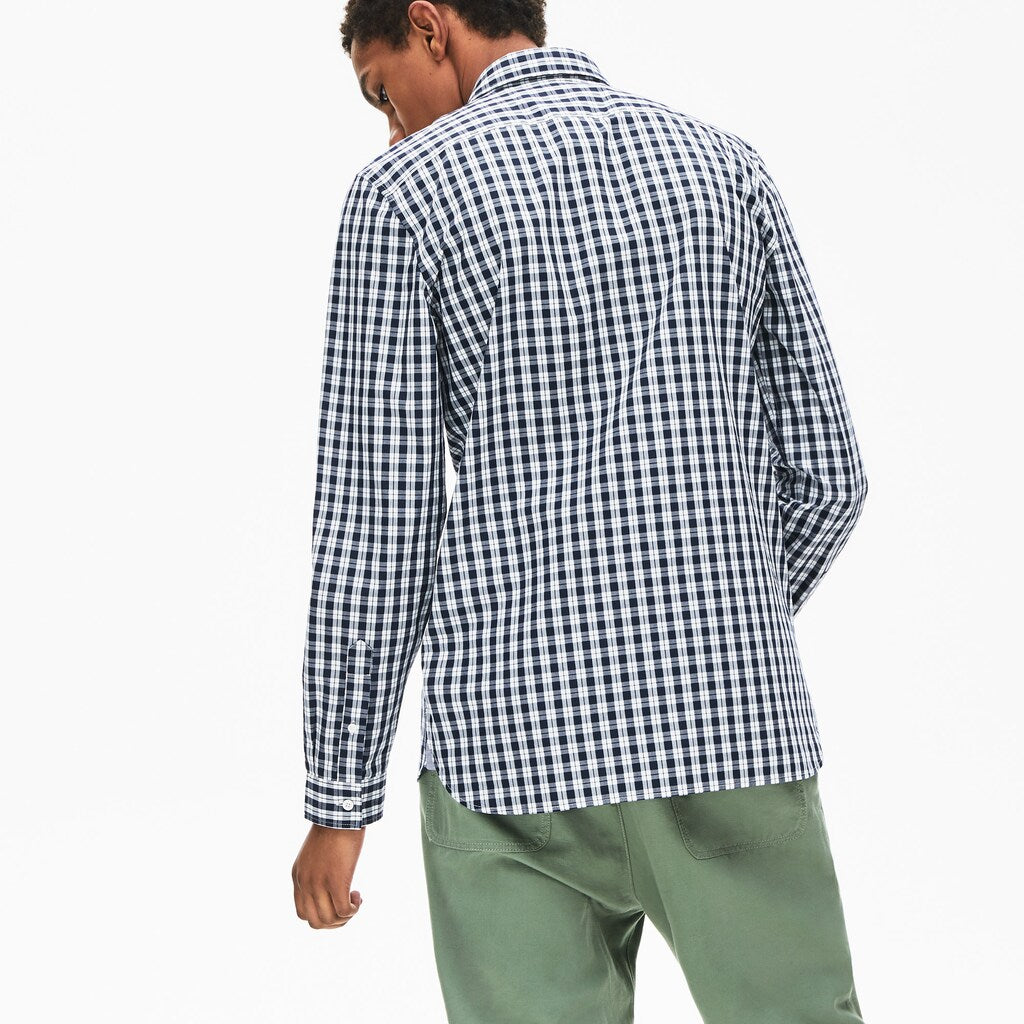 Mens   Slim Fit Long-Sleeve Wool Shirt | Lacoste White / Navy Blue • 522