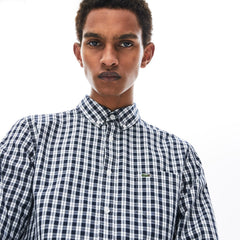 Mens   Slim Fit Long-Sleeve Wool Shirt | Lacoste White / Navy Blue • 522