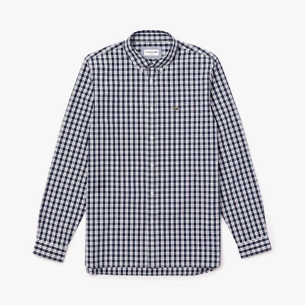 Mens   Slim Fit Long-Sleeve Wool Shirt | Lacoste White / Navy Blue • 522