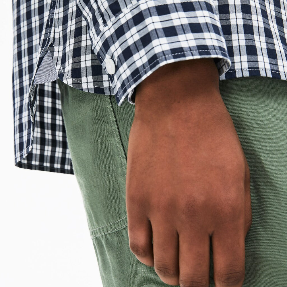 Mens   Slim Fit Long-Sleeve Wool Shirt | Lacoste White / Navy Blue • 522