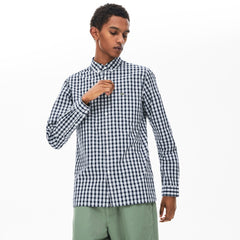 Mens   Slim Fit Long-Sleeve Wool Shirt | Lacoste White / Navy Blue • 522