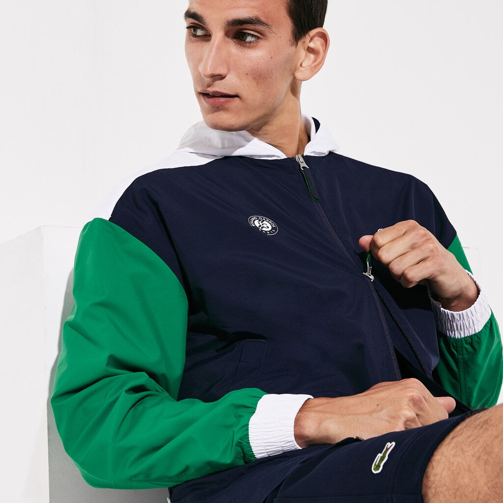 Mens   SPORT Roland Garros Zip-Up Windbreaker | Lacoste Navy Blue / Green / White • Dg8