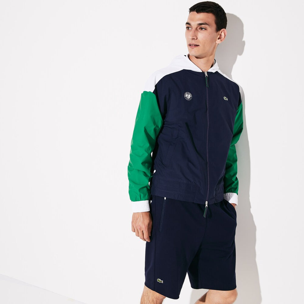 Mens   SPORT Roland Garros Zip-Up Windbreaker | Lacoste Navy Blue / Green / White • Dg8
