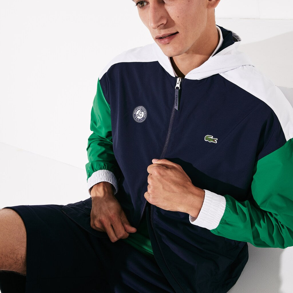 Mens   SPORT Roland Garros Zip-Up Windbreaker | Lacoste Navy Blue / Green / White • Dg8