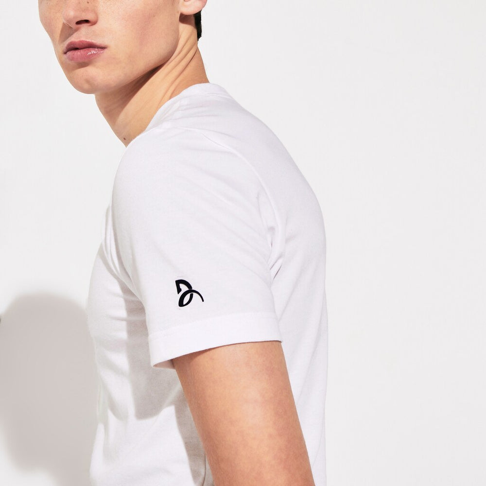 Mens   SPORT Novak Djokovic Ultra Dry Graphic Tee | Lacoste White / Navy Blue • 522