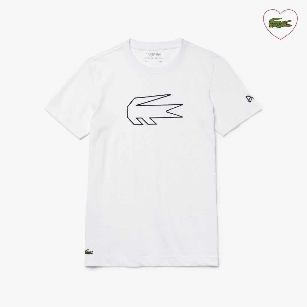Mens   SPORT Novak Djokovic Ultra Dry Graphic Tee | Lacoste White / Navy Blue • 522
