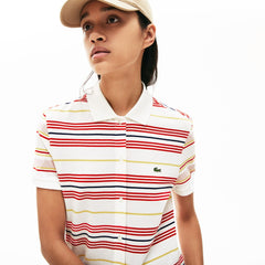 Womens Wo  Striped Cotton Buttoned Polo Dress | Lacoste White / Red / Yellow / Navy Blue / Light Pink • R4P