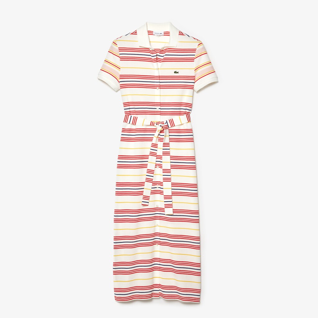 Womens Wo  Striped Cotton Buttoned Polo Dress | Lacoste White / Red / Yellow / Navy Blue / Light Pink • R4P