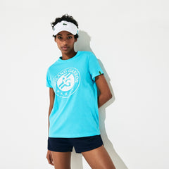 Womens Wo  SPORT Roland Garros Logo T-Shirt | Lacoste Turquoise / White / Green • Yp2