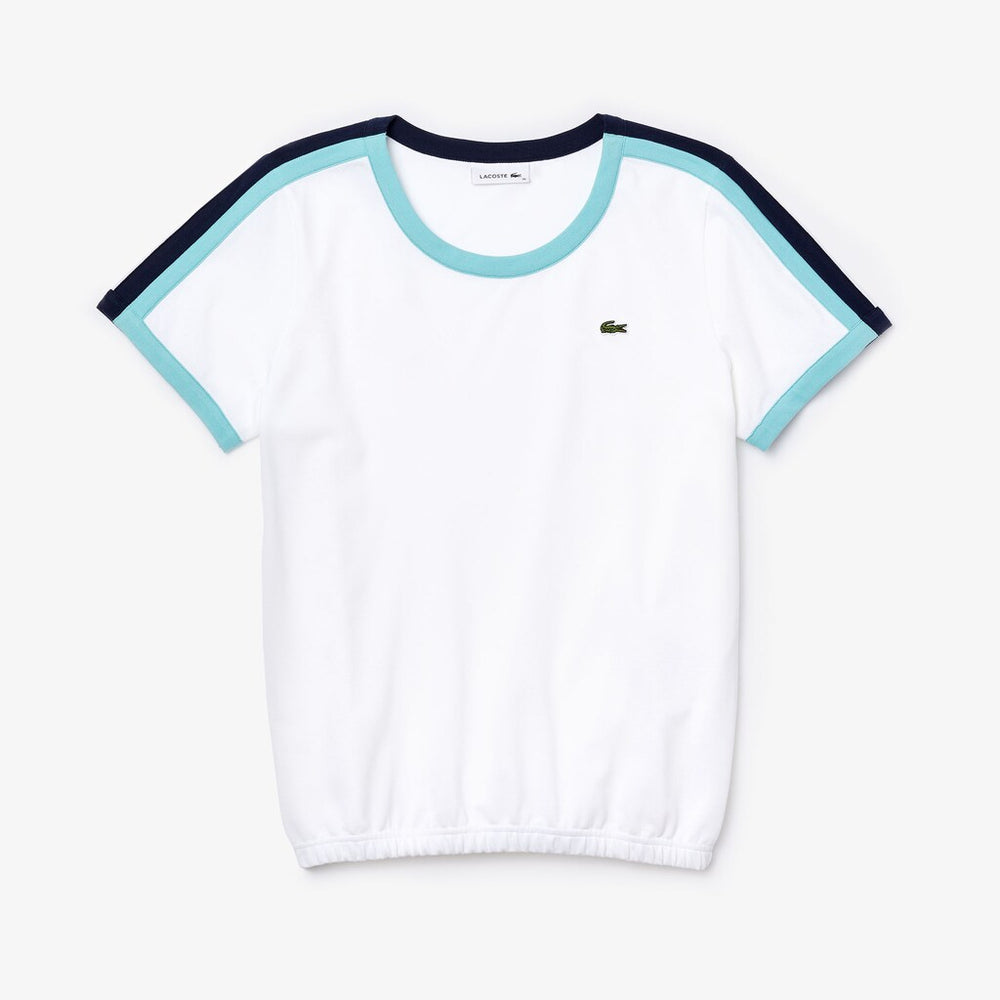 Womens Wo  SPORT Roland Garros Stretch Cotton T-Shirt | Lacoste White / Turquoise / Navy Blue • Yru