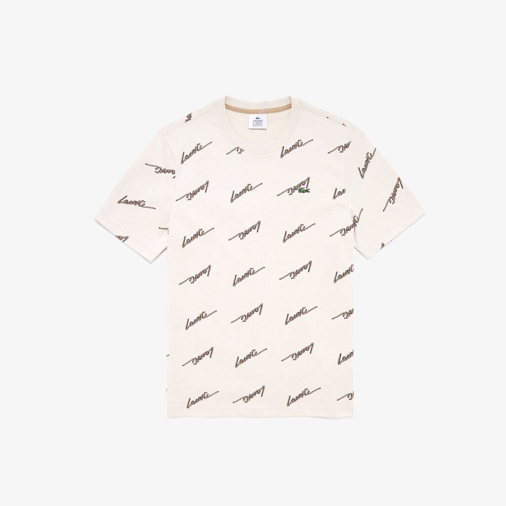 Mens   LIVE Standard Fit  Crew Neck Cotton T-shirt | Lacoste Beige • Wgu