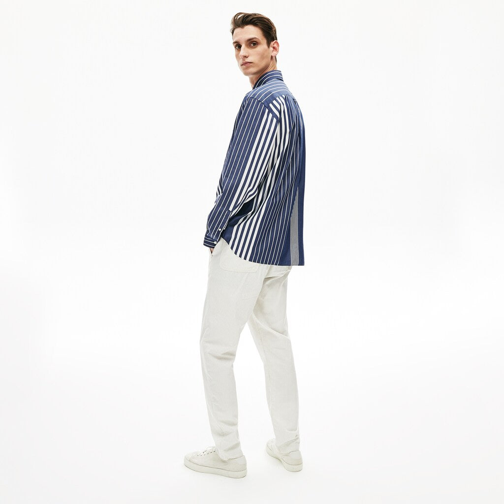 Mens   Variegated-Stripe Relaxed Cotton Shirt | Lacoste Navy Blue / White • Ru0