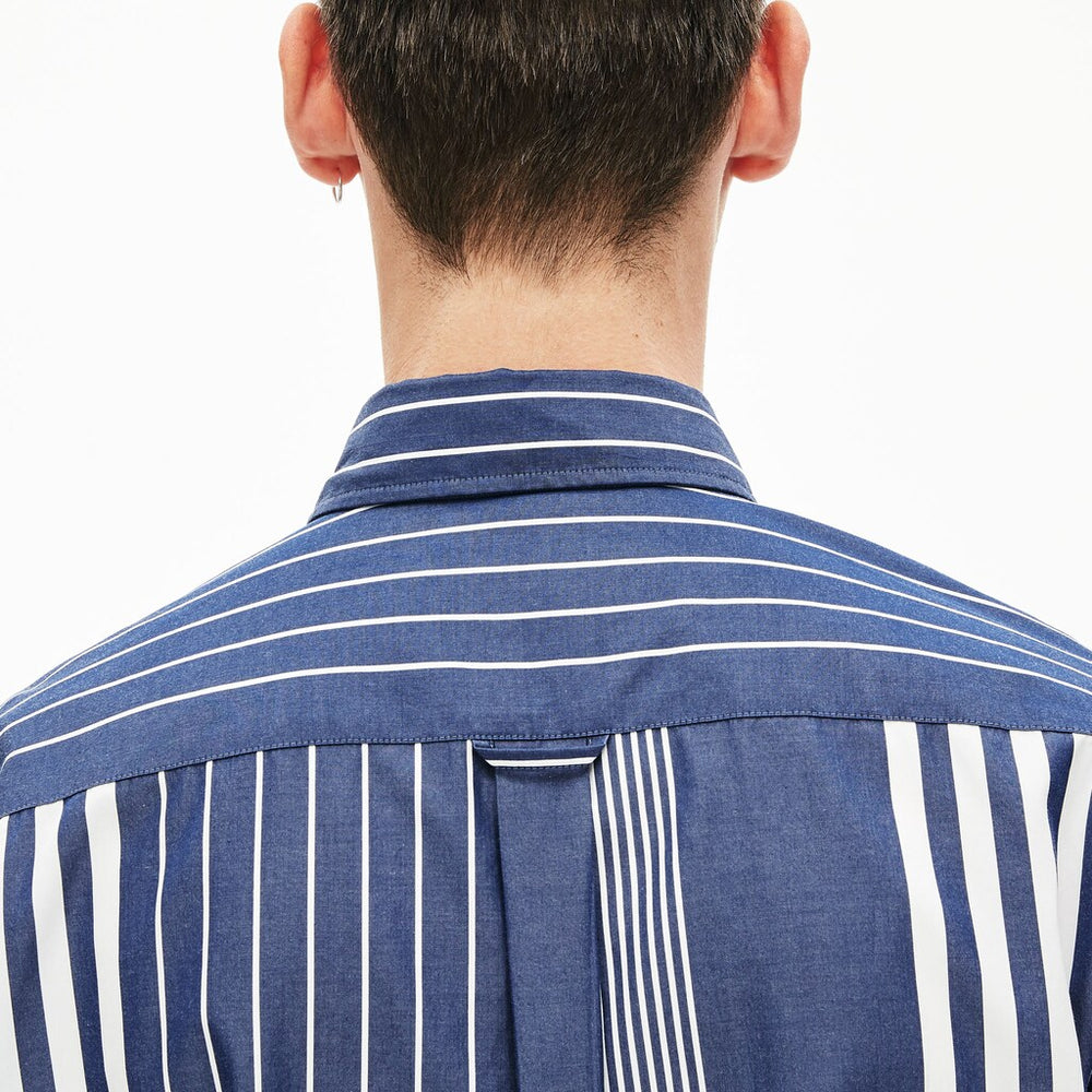 Mens   Variegated-Stripe Relaxed Cotton Shirt | Lacoste Navy Blue / White • Ru0