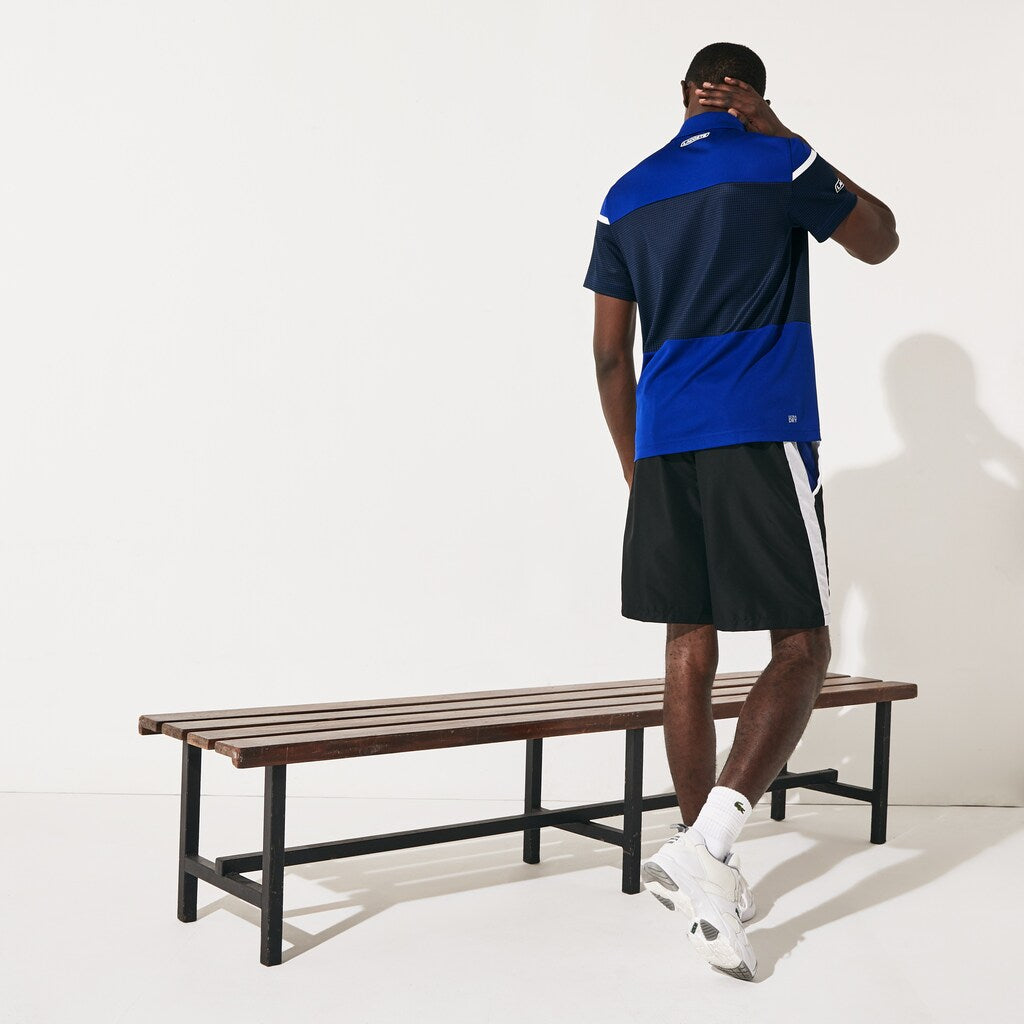 Mens   SPORT Mesh Panel Breathable Tennis Polo Shirt | Lacoste Blue / Black / White • Y59