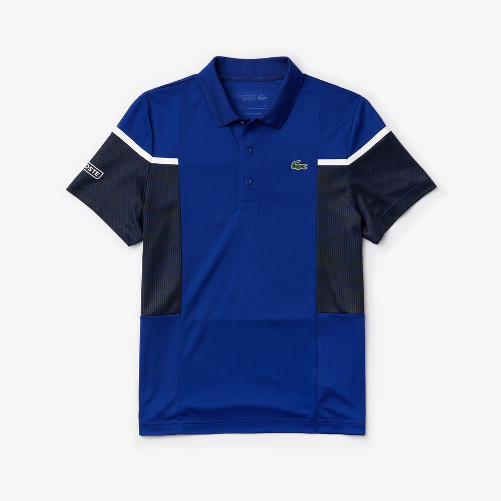 Mens   SPORT Mesh Panel Breathable Tennis Polo Shirt | Lacoste Blue / Black / White • Y59