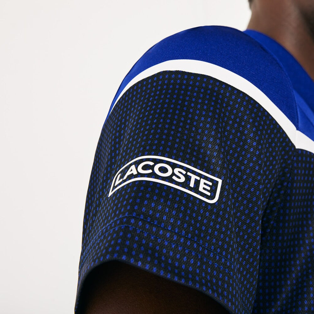 Mens   SPORT Mesh Panel Breathable Tennis Polo Shirt | Lacoste Blue / Black / White • Y59