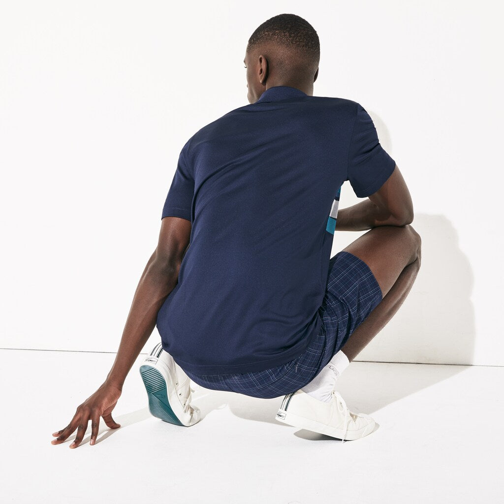 Mens   SPORT Graphic Breathable Golf Polo Shirt | Lacoste Navy Blue / Turquoise / Blue / White • Xsp
