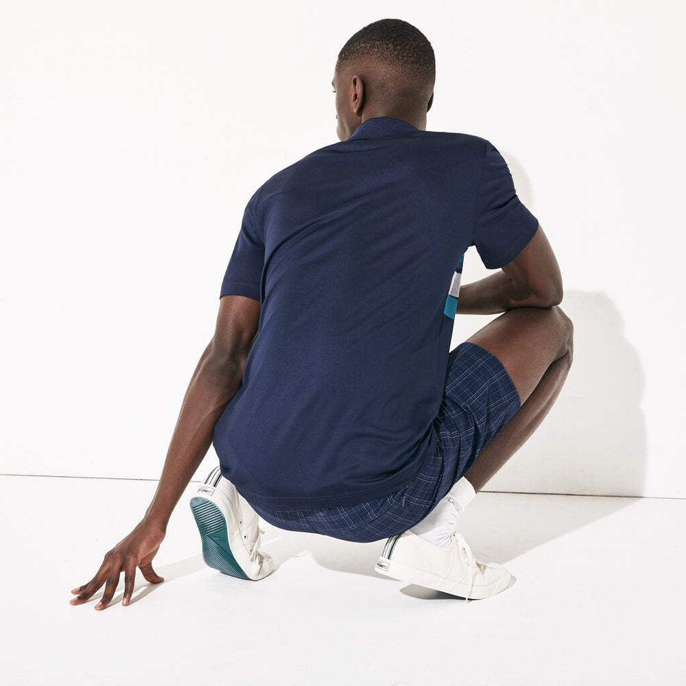Mens   SPORT Graphic Breathable Golf Polo Shirt | Lacoste Navy Blue / Turquoise / Blue / White • Xsp