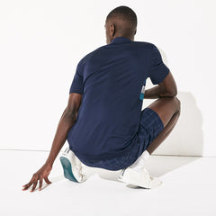 Mens   SPORT Graphic Breathable Golf Polo Shirt | Lacoste Navy Blue / Turquoise / Blue / White • Xsp