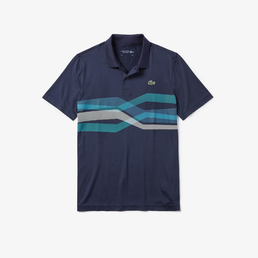 Mens   SPORT Graphic Breathable Golf Polo Shirt | Lacoste Navy Blue / Turquoise / Blue / White • Xsp