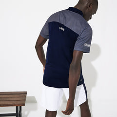 Mens   SPORT Mesh Sleeved Breathable Tennis Polo Shirt | Lacoste Navy Blue / White • R26