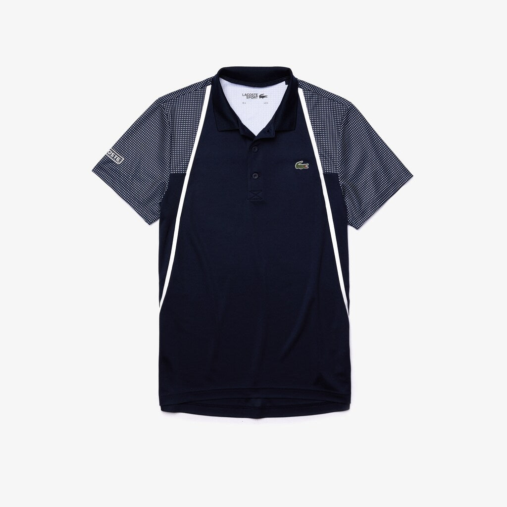 Mens   SPORT Mesh Sleeved Breathable Tennis Polo Shirt | Lacoste Navy Blue / White • R26