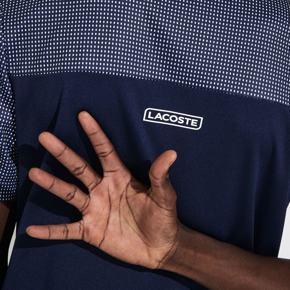 Mens   SPORT Mesh Sleeved Breathable Tennis Polo Shirt | Lacoste Navy Blue / White • R26