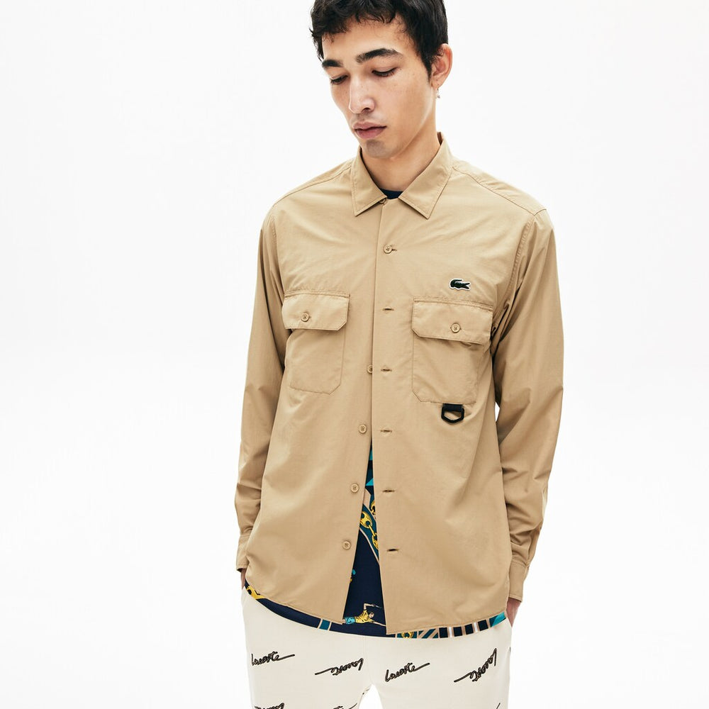 Mens   LIVE Lightweight Cargo Shirt | Lacoste Beige • 02S