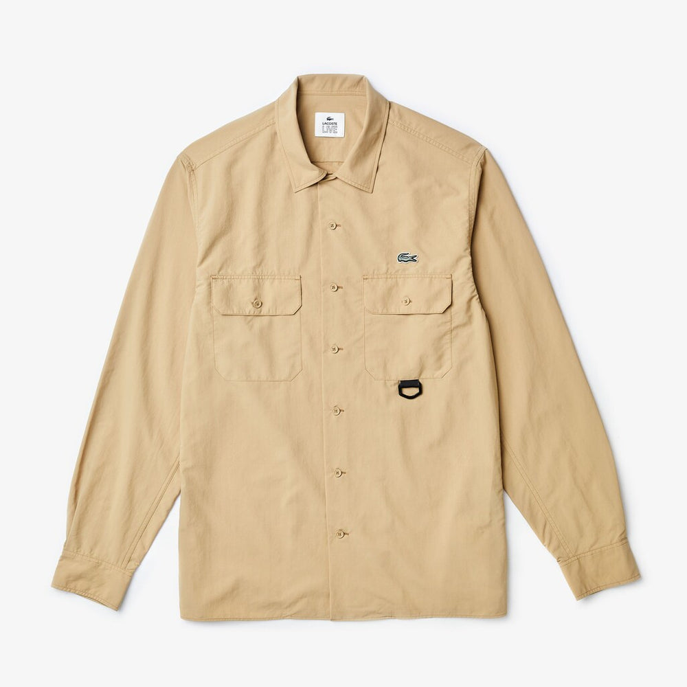 Mens   LIVE Lightweight Cargo Shirt | Lacoste Beige • 02S