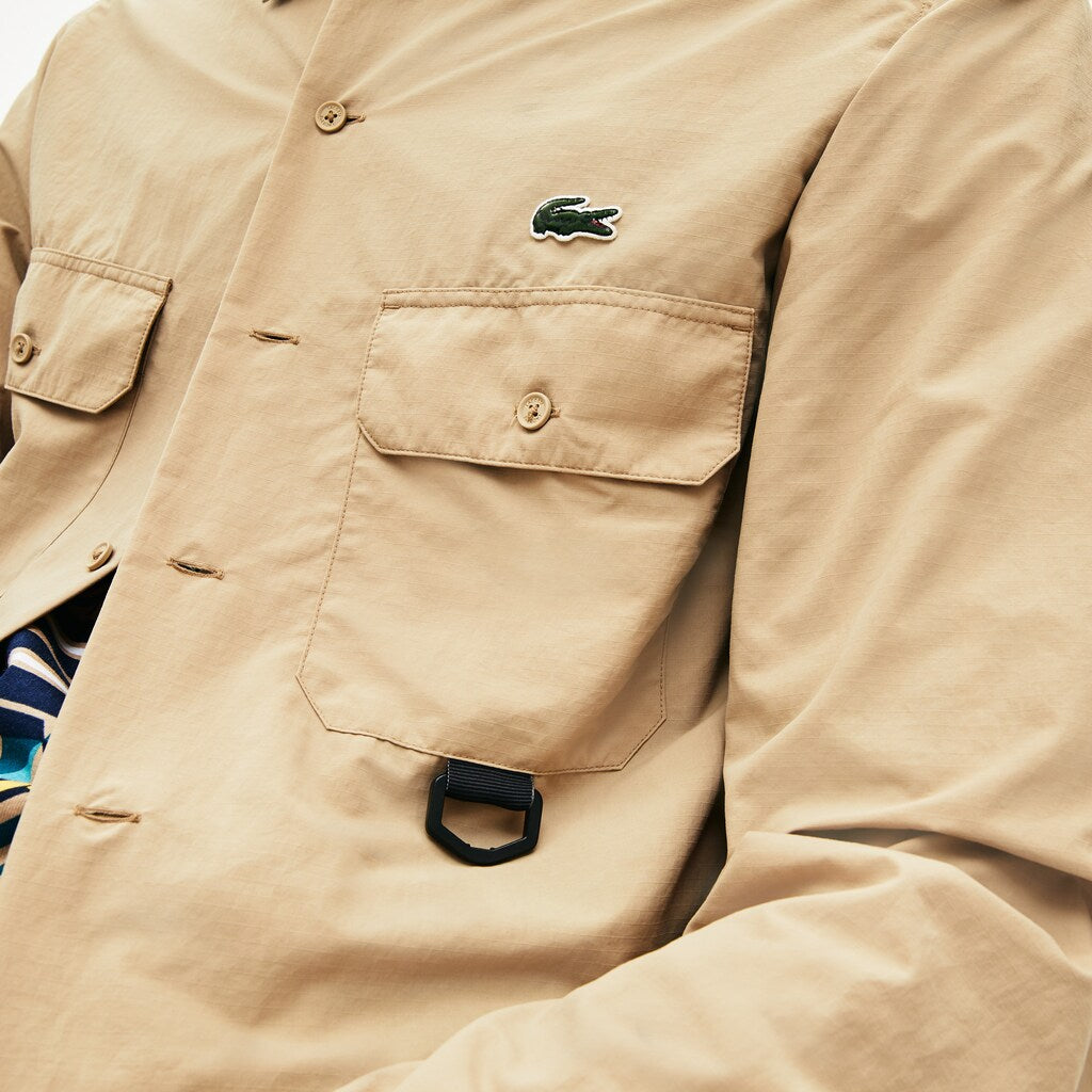 Mens   LIVE Lightweight Cargo Shirt | Lacoste Beige • 02S