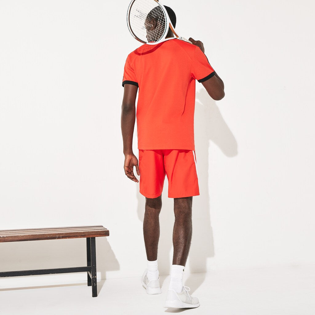 Mens   SPORT Contrast Bands Lightweight Tennis Shorts | Lacoste Red / White / Black • Gcr